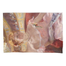 Amerikanische Frau mit Perlenschmuck und rosa Klei Kissenbezug