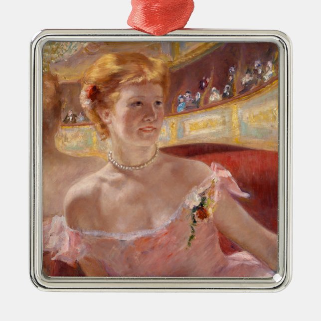 Amerikanische Frau mit Perlenschmuck und rosa Klei Ornament Aus Metall (Vorne)