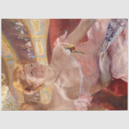 Amerikanische Frau mit Perlenschmuck und rosa Klei Seidenpapier