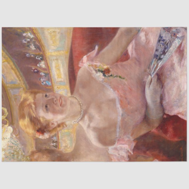 Amerikanische Frau mit Perlenschmuck und rosa Klei Seidenpapier (Vorderseite)