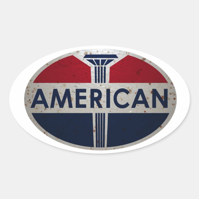 Amerikanische Gas Station - Vorzeichen rostete Ver Ovaler Aufkleber (Vorderseite)