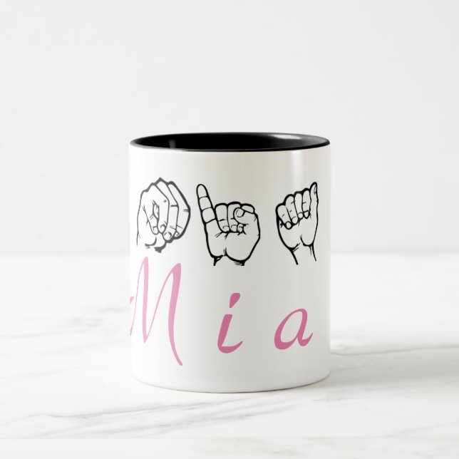 Amerikanische Gebärdensprache Fingerspelled Mia Zweifarbige Tasse (Mittel)