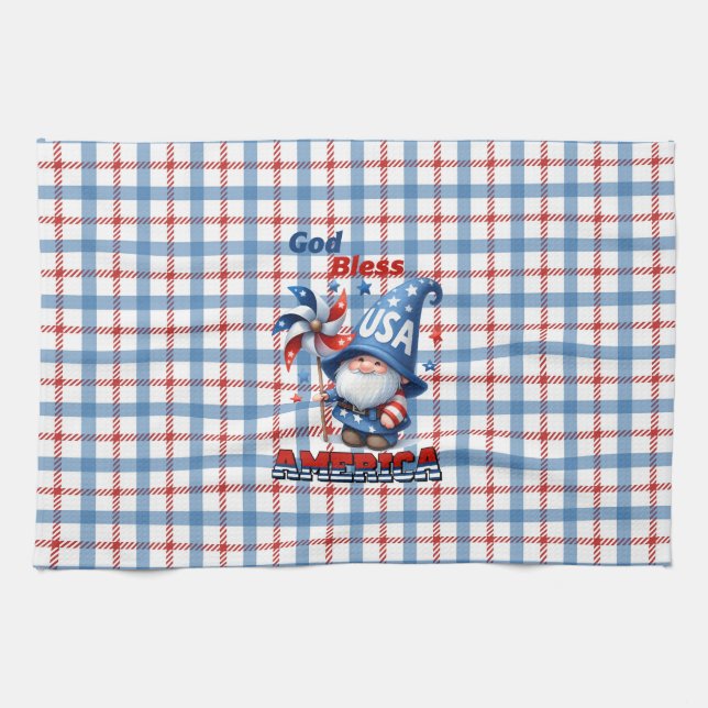 Amerikanische Gnome Gott segne Amerika Geschirrtuch (Horizontal)