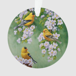 Amerikanische Goldfinken und rosa Apple-Blüten Ornament