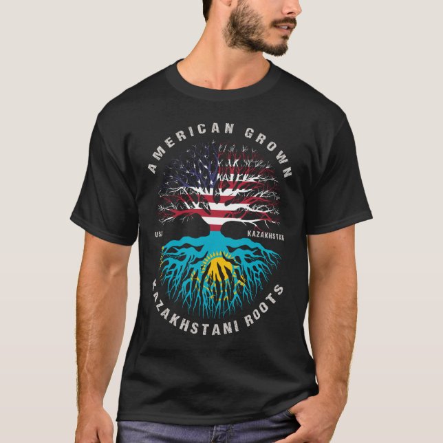 Amerikanische Groß-Kasachstan Roots-Kasachstan-Fla T-Shirt (Vorderseite)
