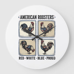 Amerikanische Hähne Vintage Patriotisches Shirt De Große Wanduhr