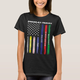Amerikanische Helden US-Flagge Feuerwehr Polizei E T-Shirt