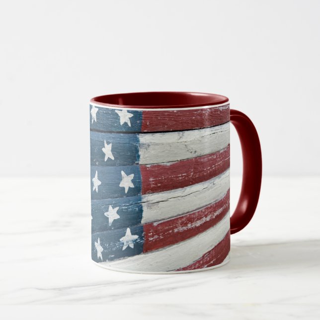 Amerikanische Holzflagge Tasse (VorderseiteRechts)