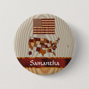 Amerikanische Holzflagge und -karte Button