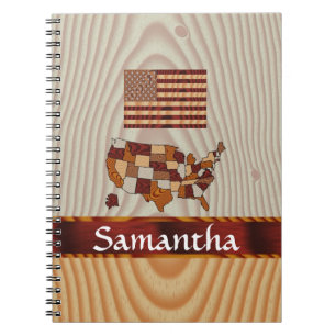 Amerikanische Holzflagge und -karte Notizblock