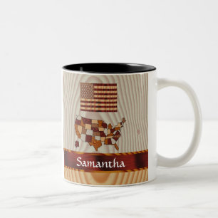 Amerikanische Holzflagge und -karte Zweifarbige Tasse