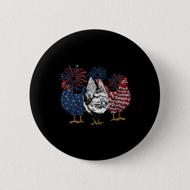 Amerikanische Hühnertiere Funny 4. Juli Firewor Button (Vorderseite)
