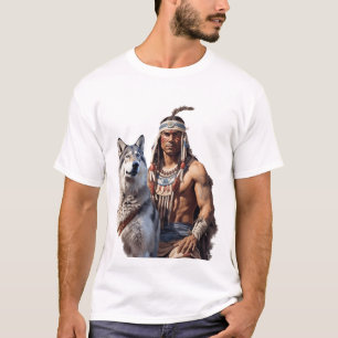 Amerikanische Indianerkriegerin mit Wolf T-Shirt