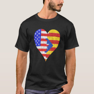 Amerikanische Katalanische Flagge Herz T-Shirt