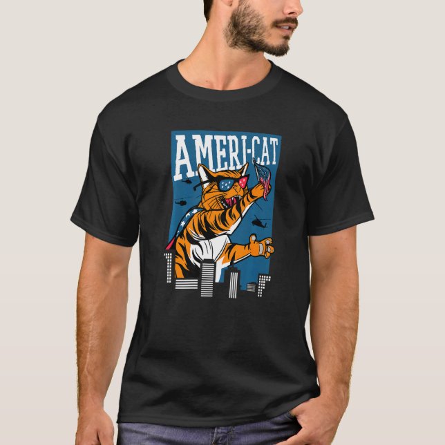 Amerikanische Katze Riese Ameri Katze 4. Juli T-Shirt (Vorderseite)