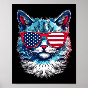 Amerikanische Katze singt Usa-Flagge 4. Juli Geden Poster