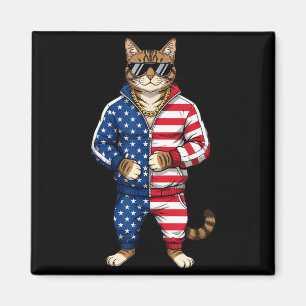 Amerikanische Katze USA-Flagge 4. Juli Patriotisch Magnet