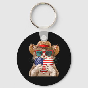 Amerikanische Katze USA-Flagge 4. Juli Patriotisch Schlüsselanhänger