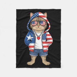 Amerikanische Katze USA-Flagge Rot Weiß Blau Patri Fleecedecke