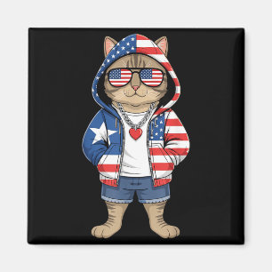 Amerikanische Katze USA-Flagge Rot Weiß Blau Patri Magnet