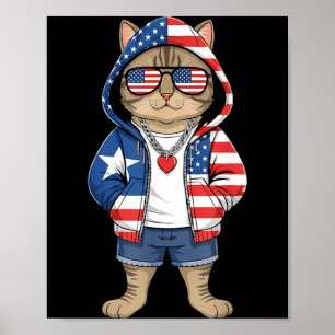 Amerikanische Katze USA-Flagge Rot Weiß Blau Patri Poster