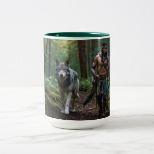 Amerikanische Krieger und Wolf-Wildlife-Design Zweifarbige Tasse