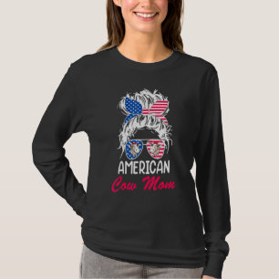 Amerikanische Kuh Mama Messy Hair in Bun Bandana S T-Shirt