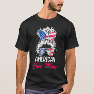 Amerikanische Kuh-Mutter Unordentliches Haar Im Du T-Shirt