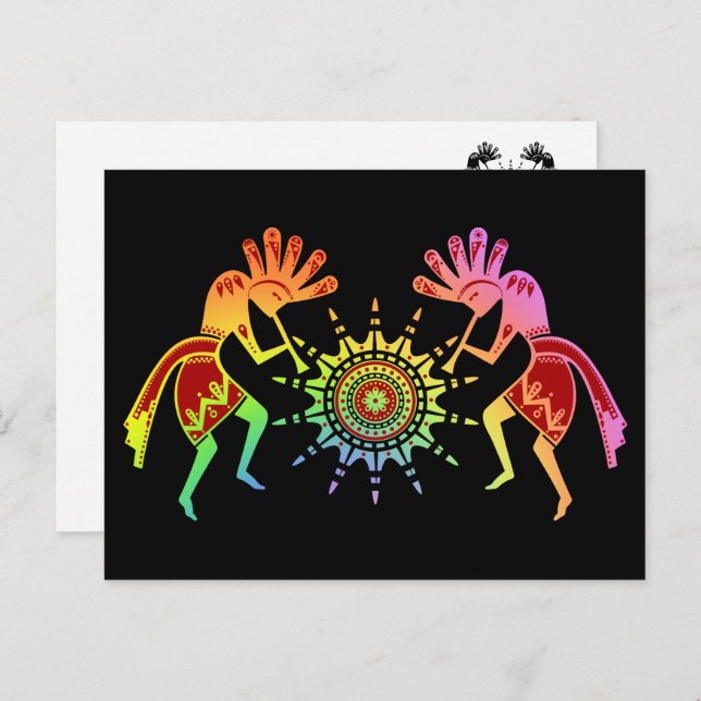 Amerikanische Kultur - Sun Dancing Kokopelli 4 Postkarte (Vorne/Hinten)