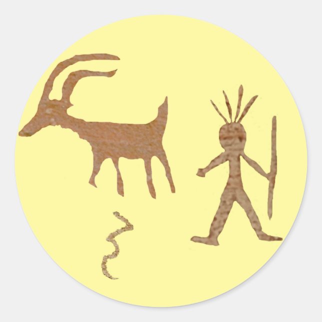 Amerikanische Kunst im Ureinwohner, Petroglyphen Runder Aufkleber (Vorderseite)