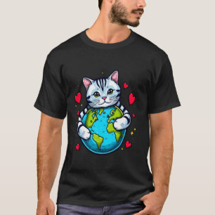 Amerikanische Kurzhaar Katze Erdtags Umarmung Lieb T-Shirt