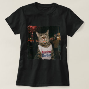 Amerikanische Kurzhaar-Katze Feuerwerk Lutscher T-Shirt