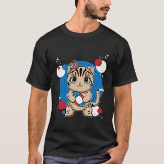 Amerikanische Kurzhaar Katze mit Football 4. Juli T-Shirt