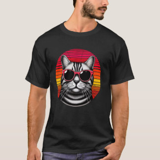 Amerikanische Kurzhaar-Katze Retro Vintage Sonnenu T-Shirt