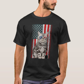 Amerikanische Kurzhaar Katze US Flagge Sonnenbrill T-Shirt