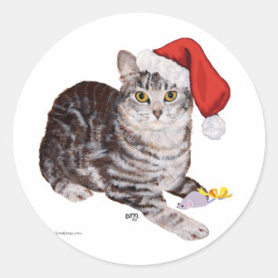 Amerikanische Kurzhaar-Tabby-Katze - Weihnachten Runder Aufkleber
