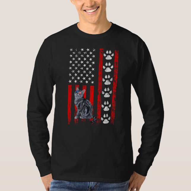 Amerikanische Kurzkatze 4. Juli Patriotische Ameri T-Shirt (Vorderseite)