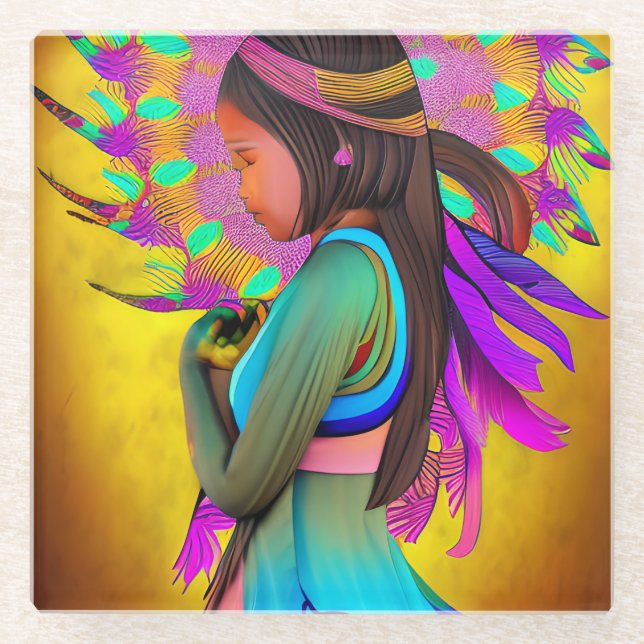 Amerikanische Little Girl AI Art Glasuntersetzer (Vorderseite)