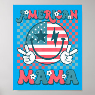 Amerikanische Mama Lächeln Gesicht Groovy Patrioti Poster