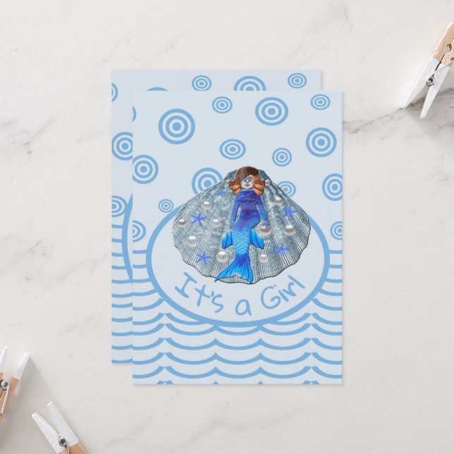 Amerikanische Meerjungfrau-Muschel Es ist ein Mädc Einladung (Vorderseite/Rückseite Beispiel)