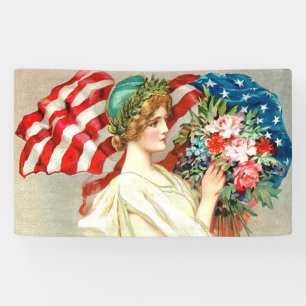 Amerikanische mit Blumenflagge, Vintage Art Banner