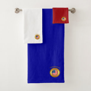 Amerikanische Nationalflagge mit Goldrahmen (RWB) Badhandtuch Set