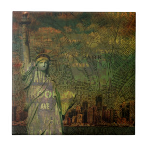 Amerikanische New York Karte Statue der Freiheit Fliese