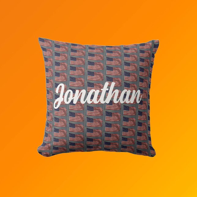 Amerikanische Patriotische Flagge Art Ihr Name Wei Kissen (Front with Background)