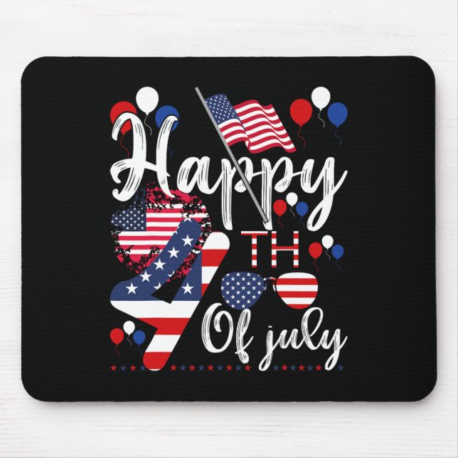 Amerikanische Patriotische US-Flagge Alien Happy 4 Mousepad (Vorne)