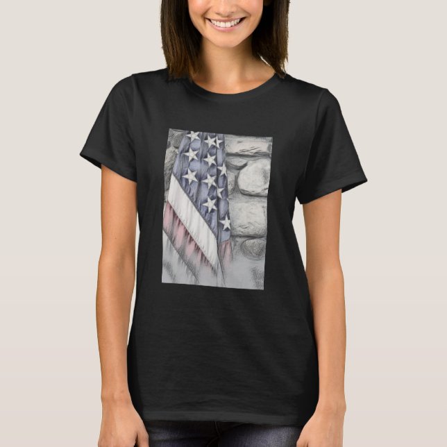 Amerikanische Patriotische US-Flagge an der Mauer T-Shirt (Vorderseite)