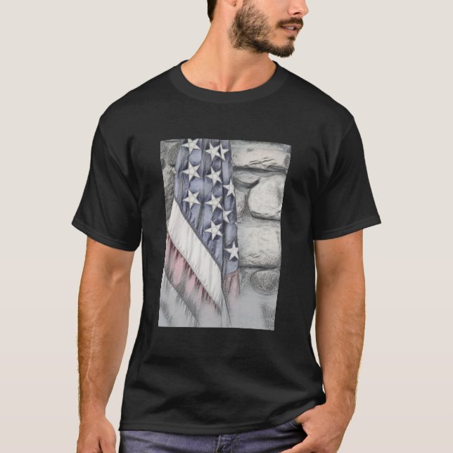 Amerikanische Patriotische US-Flagge an der Mauer T-Shirt (Vorderseite)
