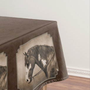 Amerikanische Pinto-Kriegspferde in Sepia Tischdecke