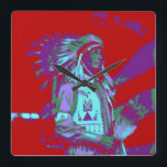 Amerikanische Pop Art Quadratische Wanduhr<br><div class="desc">Ein Pop Kunstwerk eines Ureinwohners</div>