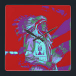 Amerikanische Pop Art Quadratische Wanduhr<br><div class="desc">Ein Pop Kunstwerk eines Ureinwohners</div>